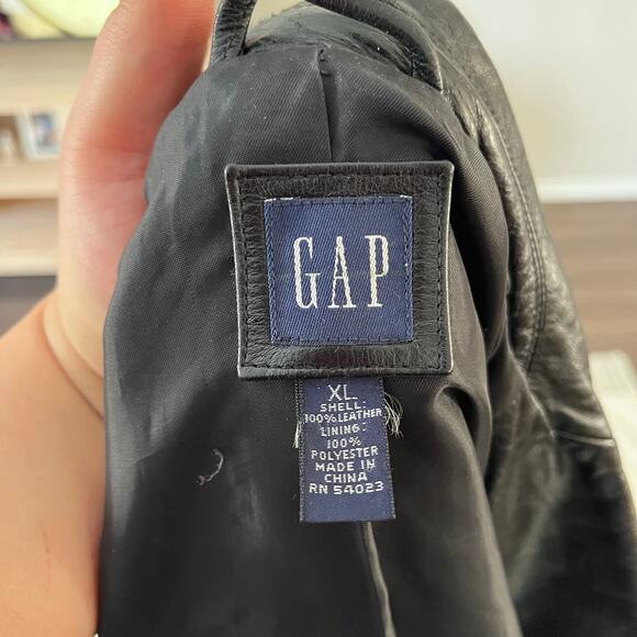 Vtg Y2K 2000s Black Leather Blazer Car Coat Wmns XL Grunge Casual - Picture 11 of 13